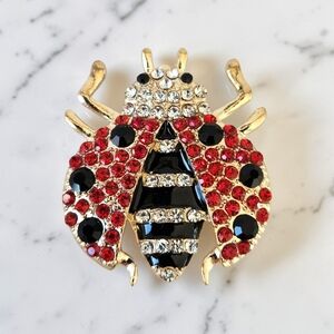 NEW Ladybug Rhinestone Brooch Pin Beetle Insect Red Black